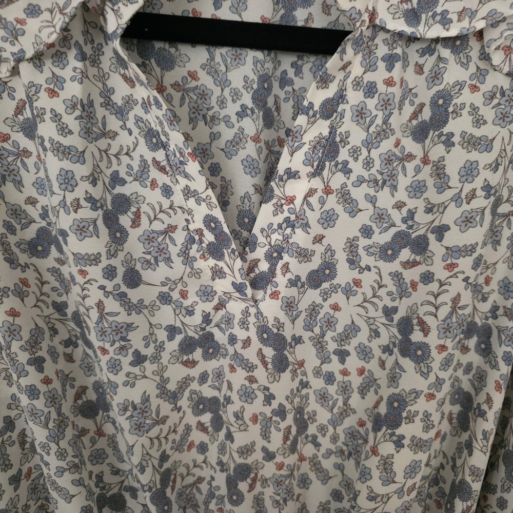 Cece Long Sleeve Maxi Dress Womens Small Blue Floral Ruffle Collar Smocked Waist - Picture 8 of 12